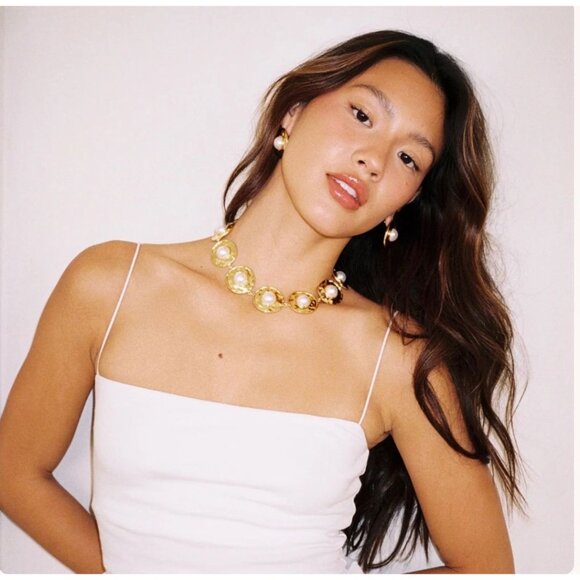 NWT Frasier Sterling Athens Necklace Chocker Gold Plated Faux Pearls - Picture 7 of 7